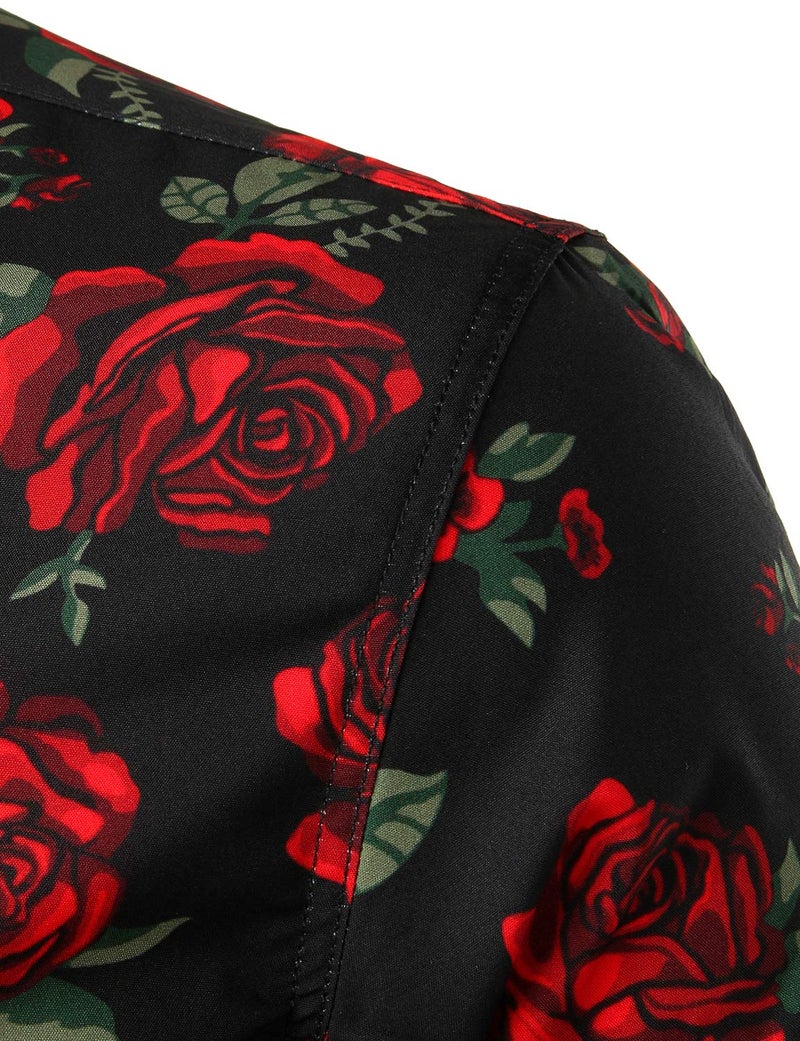ZEROYAA Mens Fashion Urban Design Polyester Slim Fit Long Sleeve Rose Printed Button Up Dress Shirts ZLCL21-Black Medium - Image 4